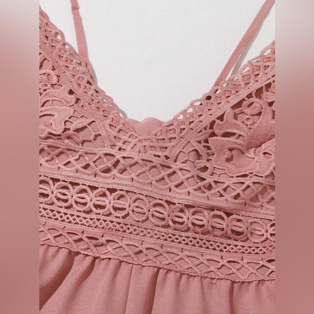 Contrast Crochet Lace Self-Tie Cami Romper - Picture 3 of 12